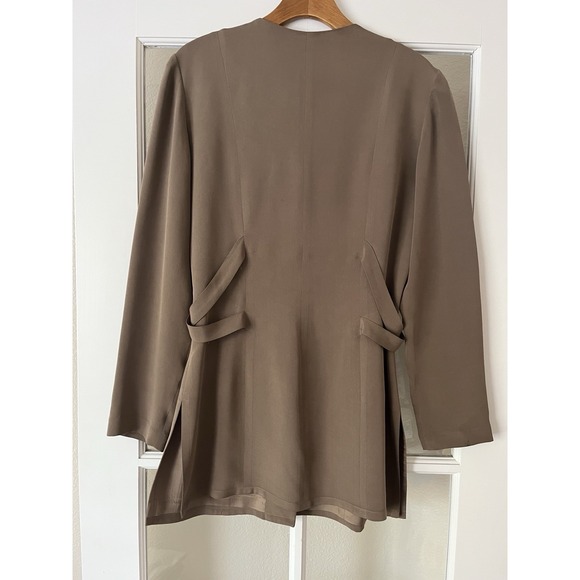 Silk Button Down Tunic Blouse Brown Y2K Classic Adrianna Papelle Size 6 - Picture 4 of 8